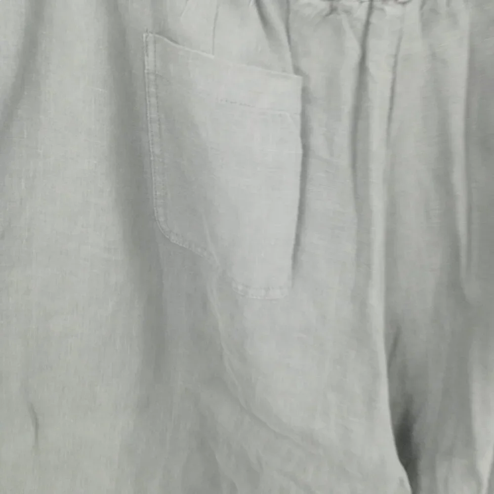 Poetry Gray 100% Linen Pull On Elastic Waist Wide Leg Pants Size 14 Lagenlook